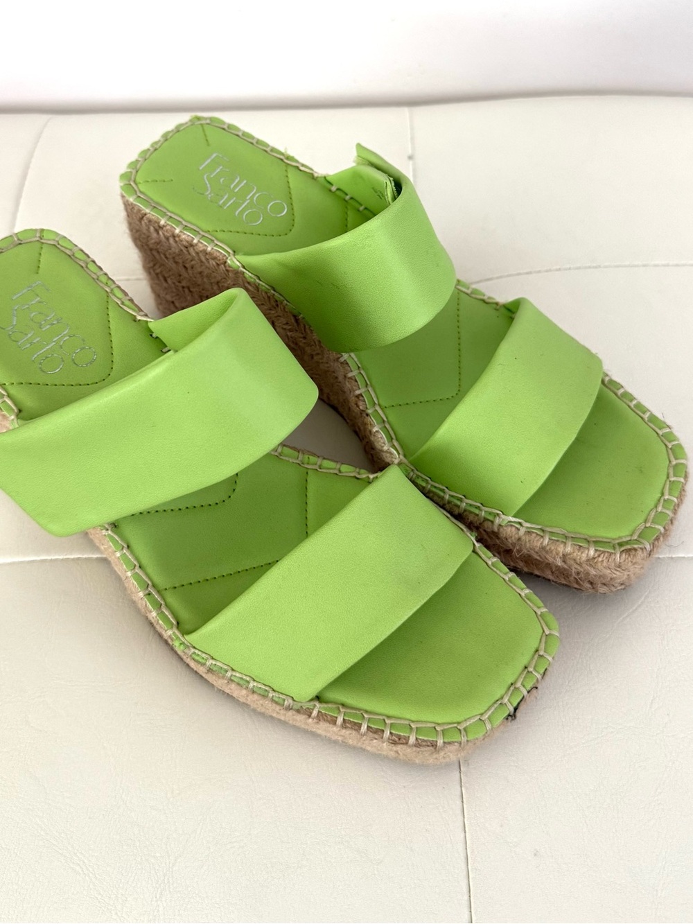 Franco Sarto Lime Green Espadrille Wedge Slide Sandals